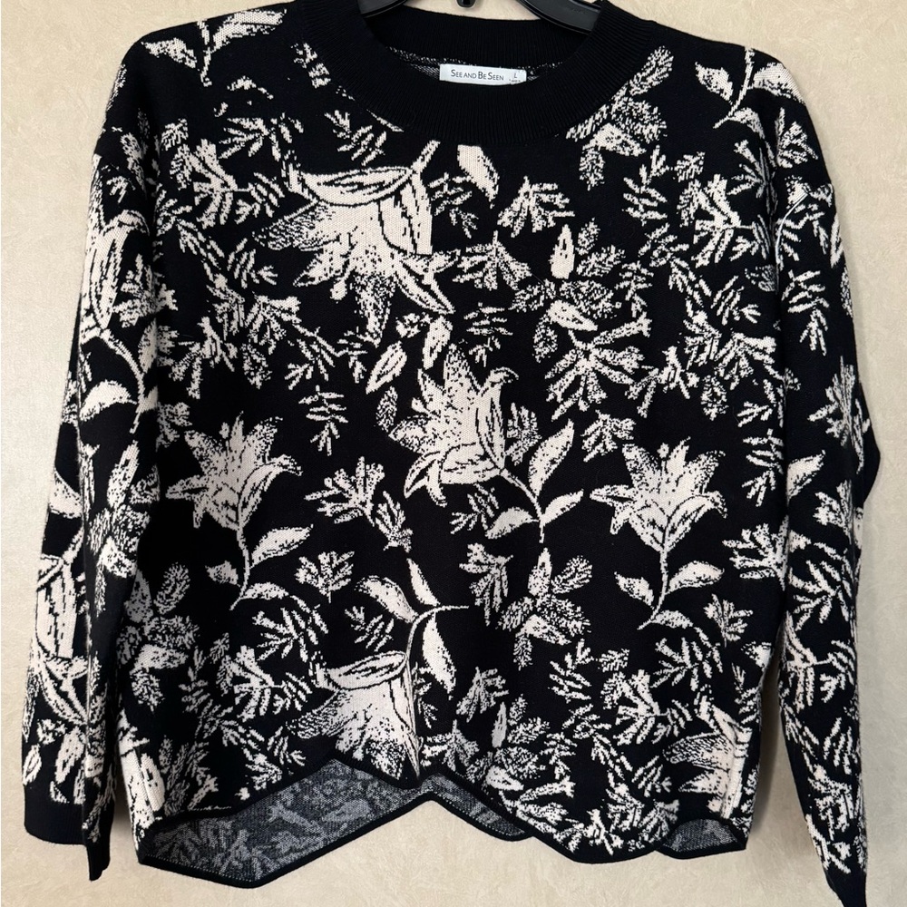 Black and White Floral Sweater Set